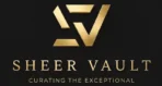 Sheer Vault luxury brand logo featuring a metallic gold geometric SV monogram and the tagline Curating the Exceptional against a dark background
