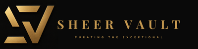 Sheer Vault horizontal luxury logo with tagline Curating the Exceptional in gold.