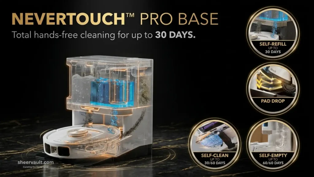 Shark PowerDetect NeverTouch Pro Robot Vacuum & Mop Shark PowerDetect NeverTouch Pro robot vacuum with a self-emptying, self-refilling and self-cleaning base station.